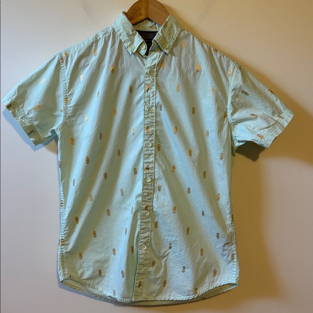Drill Clothing Short Sleeve Button-Up Shirt with Pineapple Print